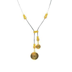 Purpura Pre-Columbian Figures Pendants Leather Cord Necklace Ethnic 24K Plated